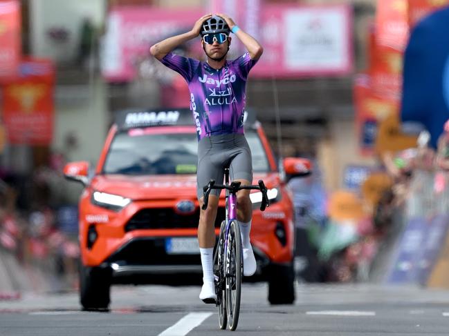 Luke Plapp celebrates winning stage eight of the Giro d'Italia 2025. Picture: Tim de Waele/Getty Images