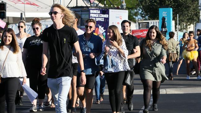 Adelaide crowds out and about during the Fringe festival. Picture: AAP/Emma Brasier