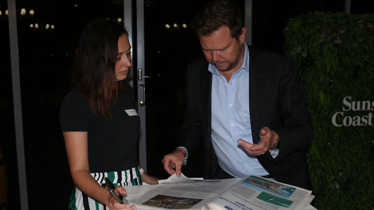 Sunshine Coast Daily editor Nadja Fleet and Courier Mail editor Chris Jones at the launch party for the Sunshine Coast Daily's new weekly paper. Picture: Tom Threadingham