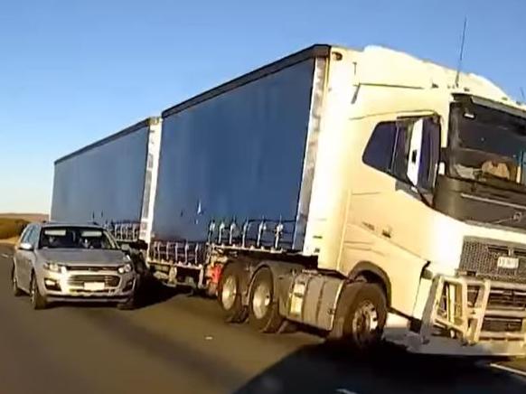 A South Australian man has shared footage of his near miss on a country road on Stuart Highway at Annadale, nearly colliding head on with a car travelling at 110km/h. Picture: Facebook