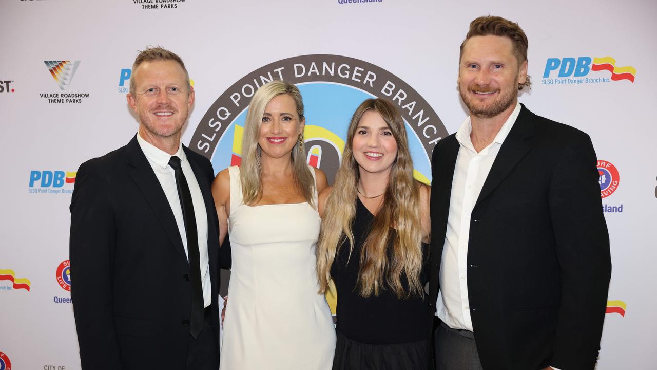 Louise Sealey, Josh Sealey, Billie Klein and Timon Klein at the Surf Life Saving Queensland Point Danger Branch centennial celebration at Sea World for Gold Coast at Large. Picture, Portia Large.