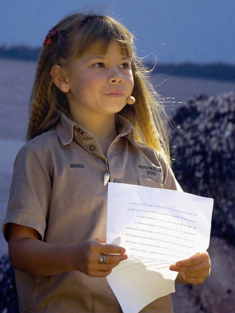 Bindi reads a eulogy about her father. Picture: Steve Holland/Pool/Getty Images