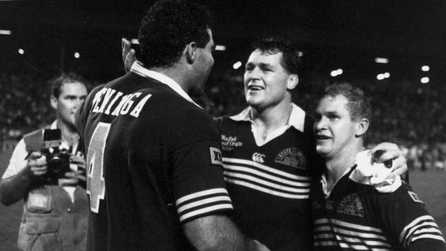 Mal Meninga (left), Bob Lindner and Allan Langer.