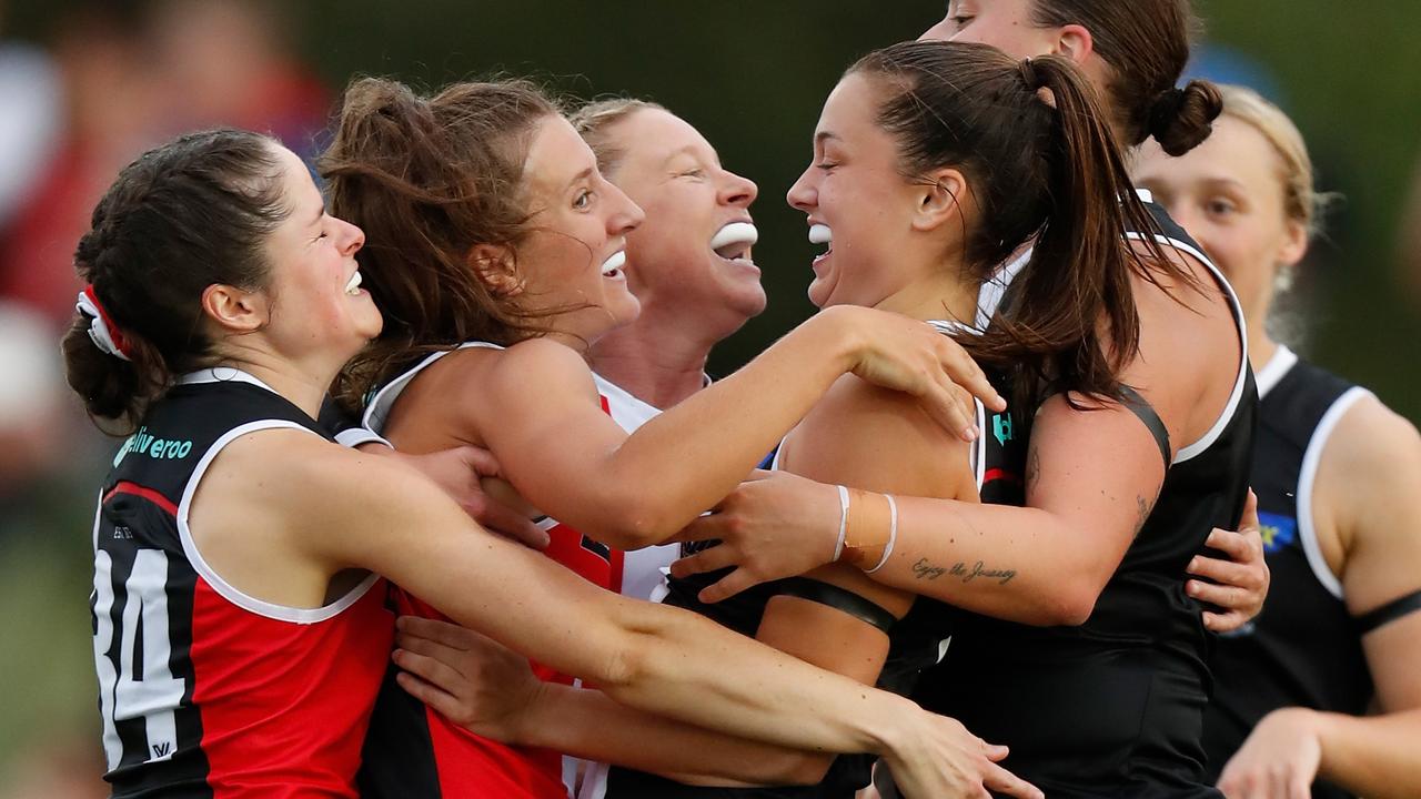 Tyanna Smith celebrates her goal in the AFLW. Picture: AFL Photos via Getty Images