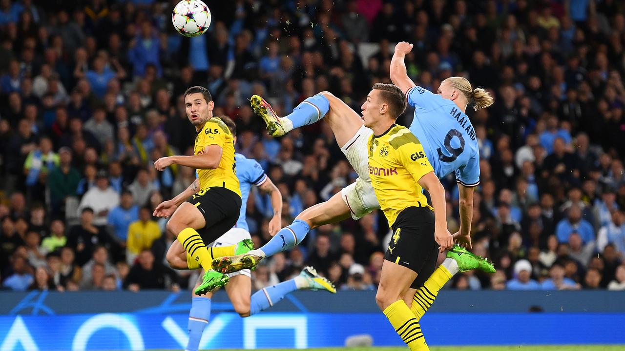 Erling Haaland of Manchester City scores a cracker. Photo by Michael Regan/Getty Images.