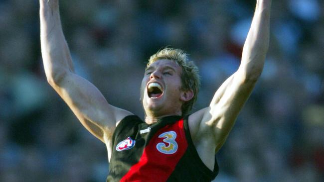 APRIL 25, 2003: James Hird celebrates his goal during Essendon v Collingwood AFL at the MCG in Melbourne, 25/04/03. Pic George Sal.Australian Rules F/L