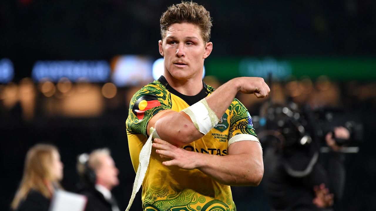 Michael Hooper of Australia looks dejected following defeat at Twickenham.