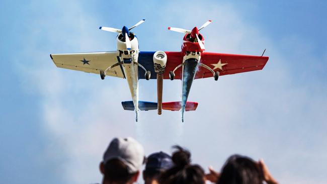 A one-of-a-kind twin fuselage plane known as a Yak 110 is being reassembled at Archerfield Airport, ahead of a star turn in the Pacific Air Show on the Gold Coast in August. Picture: Lyndon Mechielsen.