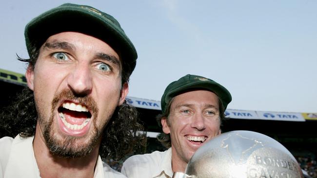 Jason Gillespie and Glenn McGrath were crucial in Australia’s historic win in India in 2004. Picture: Hamish Blair/Getty