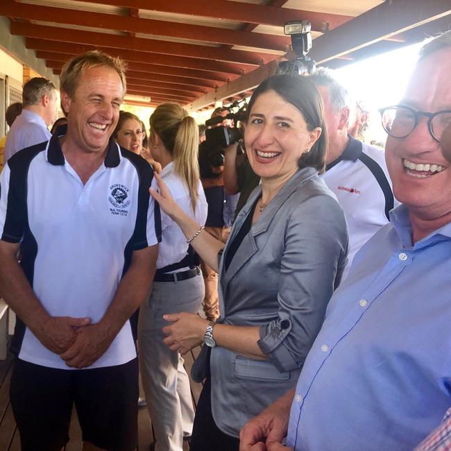 Premiere Gladys Berejiklian with Brunswick Head Surf Club president Craig Reid at the funding announcement last year.