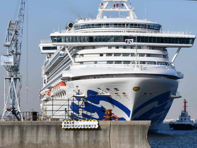 The Diamond Princess cruise ship is seen at a pier in the port of Yokohama on March 25. Picture: AFP