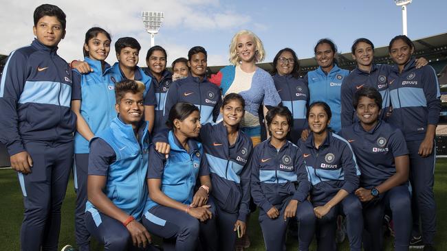 Katy Perry with the entire Indian team. Picture: Michael Klein