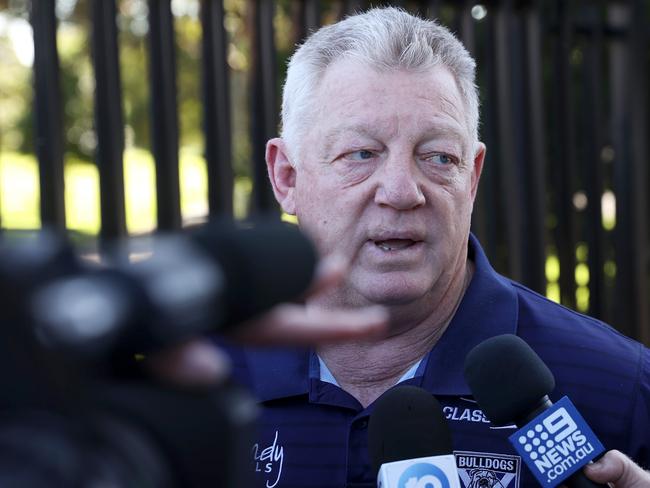 SYDNEY, AUSTRALIA - MAY 16: Canterbury Bulldogs NRL General Manager of Football Phil Gould speaks to the media at Belmore Sports Ground on May 16, 2022 in Sydney, Australia. Gould spoke to the media as he left the ground after the announcement this morning that Trent Barrett had quit the role of Bulldogs head coach. (Photo by Mark Kolbe/Getty Images)