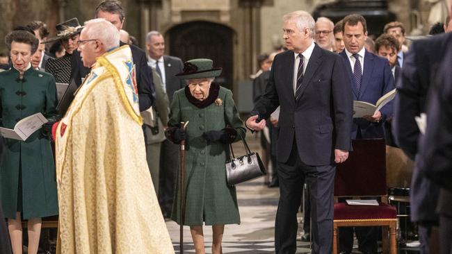 Prince Andrew took centre stage as he escorted the Queen to her seat. Picture: Richard Pohle/WPA Pool/Getty