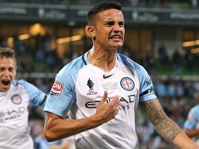 FFA Cup final Melbourne City v Sydney Melbourne City FFA cup winners Tim Cahill scores a goal in the second half Picture:Wayne Ludbey