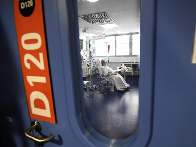 A patient is hospitalised at a level intensive care unit for patients infected with Covid-19 in Strasbourg. Picture: AFP