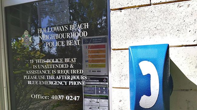 The Holloways Beach Neighbourhood Police Beat emergency phone on Jacaranda St. Picture: PETER CARRUTHERS