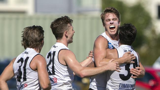 Southport Sharks player Michael Manteit celebrates. Picture credit: TJ Yelds, NEAFL.