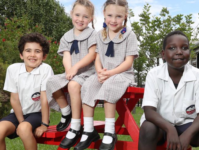 Pictured at St. Benedicts Catholic College in Oran Park is Spencer Fuda , Brielle Sidgreaves , Zara Sidgreaves and Ringo Ring.The Catholic School system will spend $173 million dollars on building and overhauling 36 schools from April this year.Picture: Richard Dobson