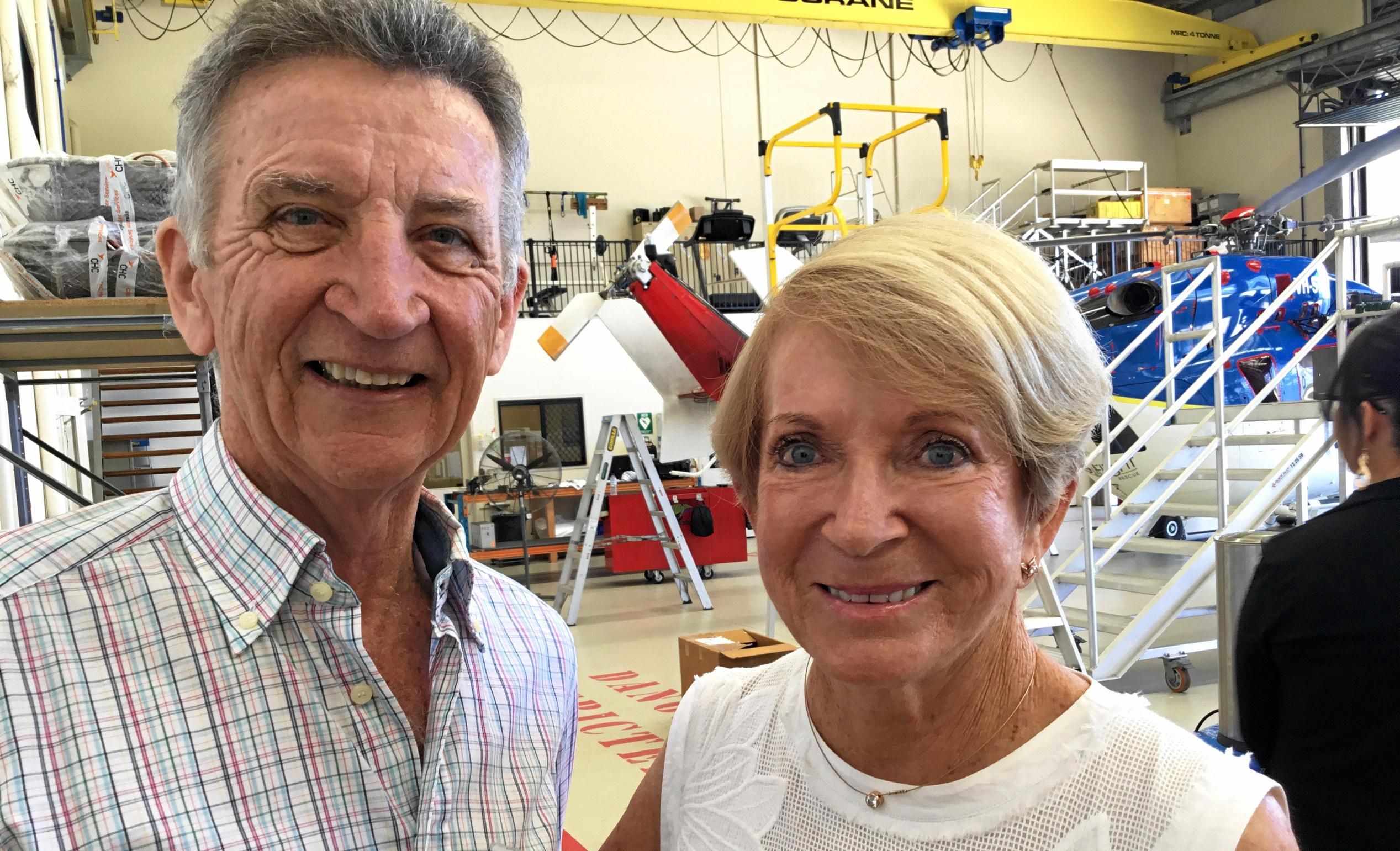 Rod Forrester and Jocelyn Walker at the RACQ LifeFlight Rescue Helicopter presentation morning at Sunshine Coast Airport. Picture: Erle Levey