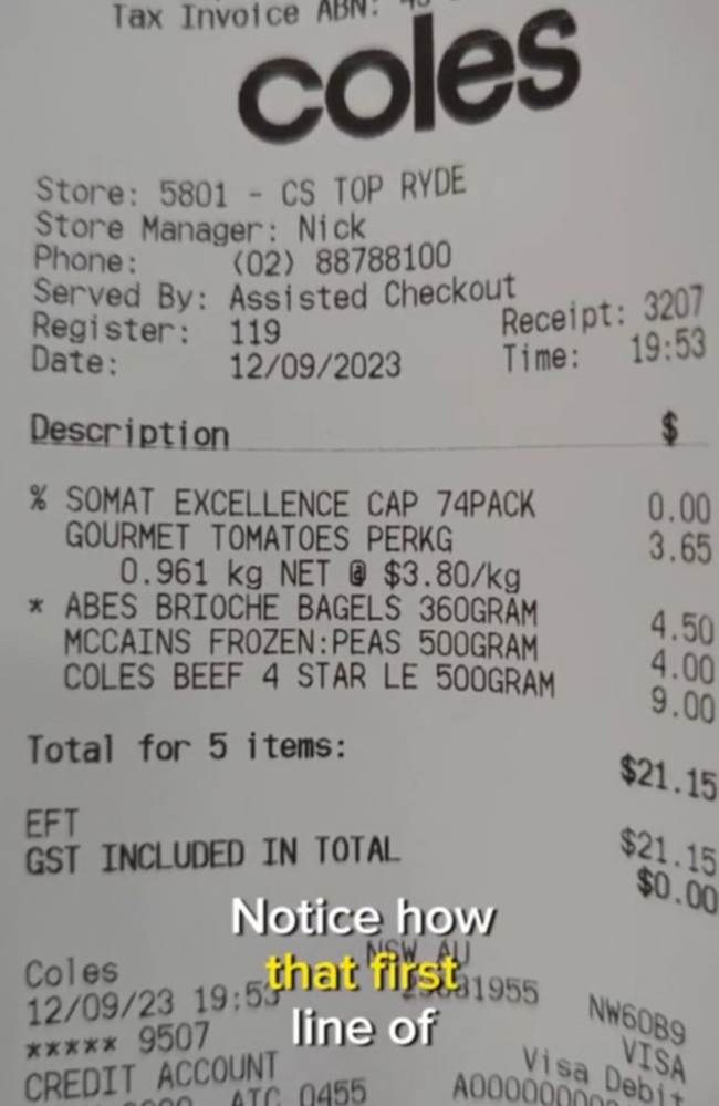 A Coles customer revealed how he received under $150 in refunds. Picture: sydneytamrin/TikTok