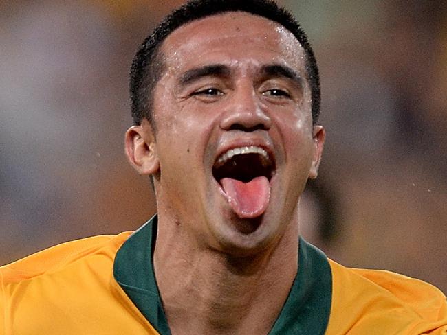 BRISBANE, AUSTRALIA - JANUARY 22: Tim Cahill of Australia celebrates after scoring a goal during the 2015 Asian Cup match between China PR and the Australian Socceroos at Suncorp Stadium on January 22, 2015 in Brisbane, Australia. (Photo by Bradley Kanaris/Getty Images)