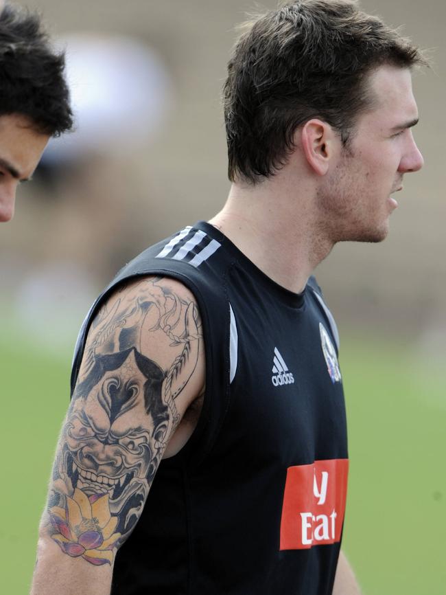 Swan debuts his first visible tattoo. Picture: Herald Sun