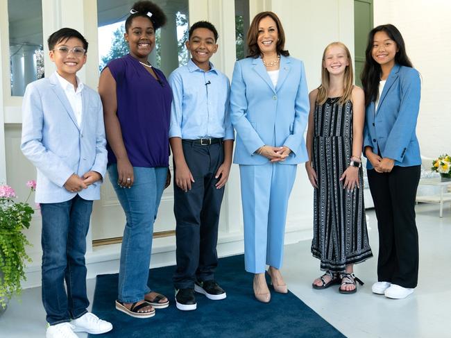 Kamala Harris and child actors in her video.