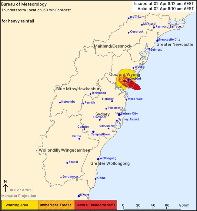 A severe thunderstorm warning had been issued for Central Coast. Picture: BOM