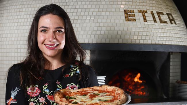 Co-owner Melissa Pisanelli with a pizza at Etica. Picture Roger Wyman.