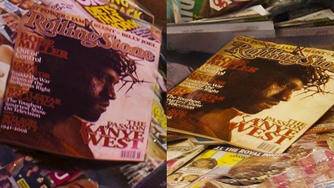 Kanye West's face can be seen on two separate magazines within the photo. Picture: Supplied 