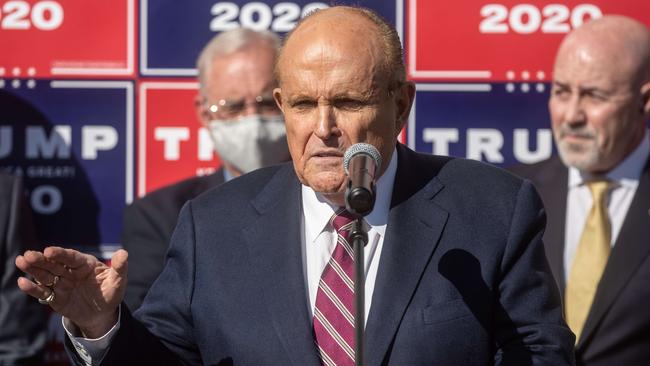 Lawyer for the President, Rudy Giuliani speaks to the media. Picture: AFP