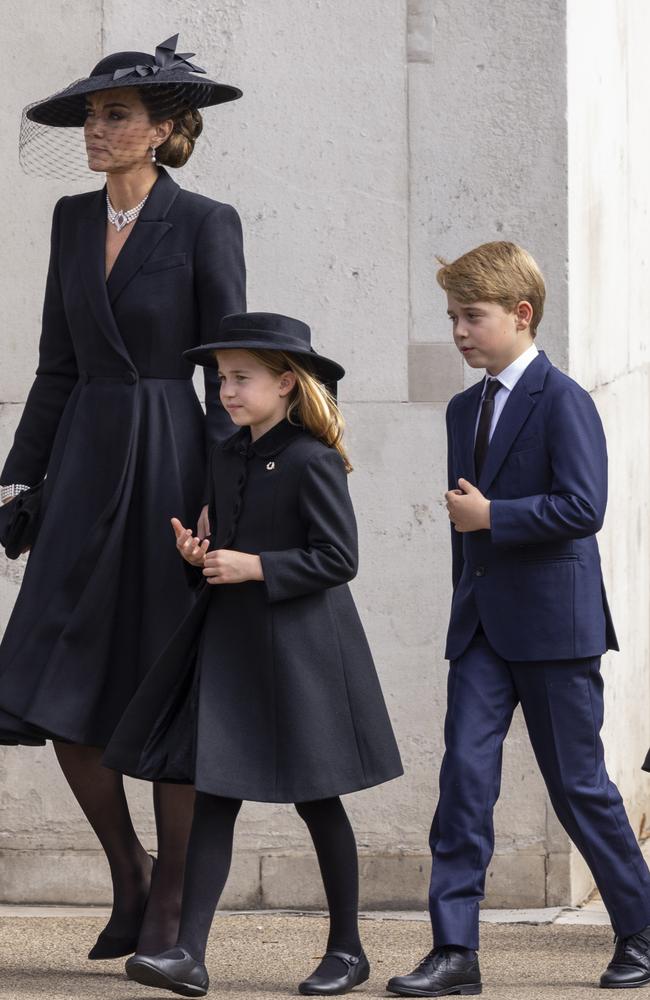 Catherine, Princess of Wales with her children Princess Charlotte and Prince George during the Queen’s funeral in September. Picture: Getty Images.