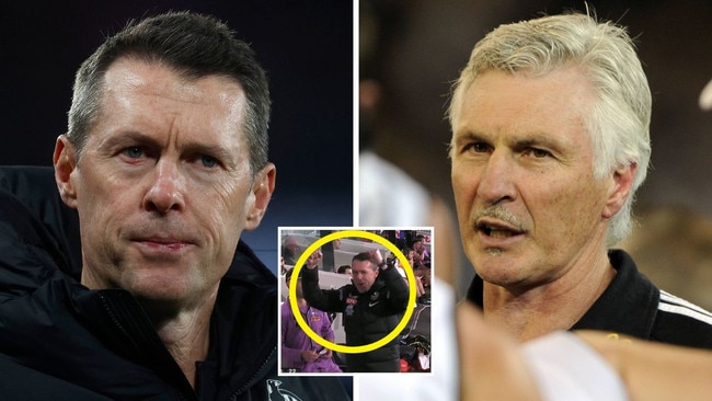 Mick Malthouse took issue with Craig McRae's celebration. Pictures: Getty