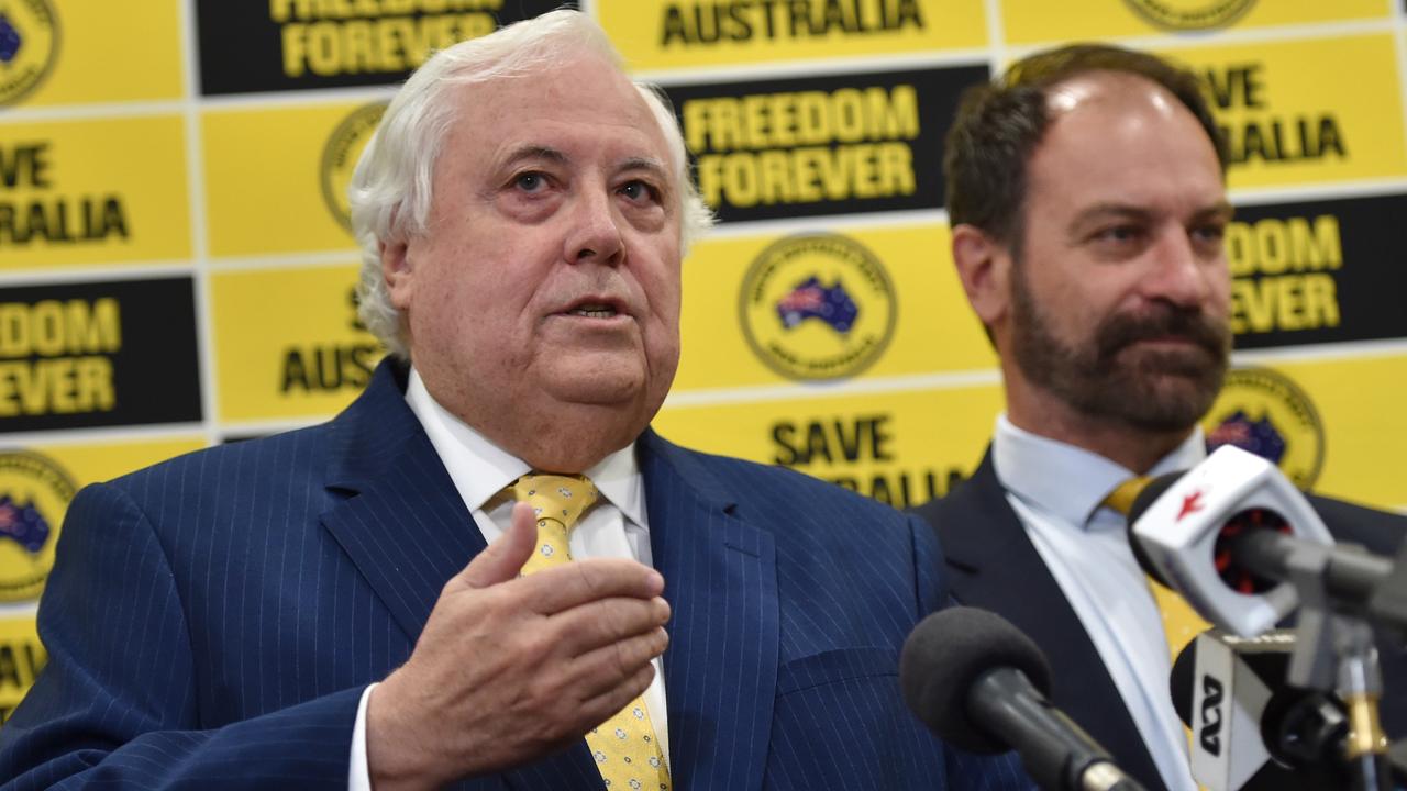 Clive Palmer and Geoff Shaw from the UAP were in Melbourne ahead of the state election. Picture: NCA NewsWire / Nicki Connolly