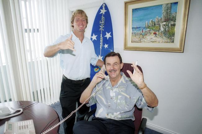 March 01, 2002. Mayor Gary Baildon and Cheyne Horan at the Evandale council chambers to promote the ‘Casual for a Cause’ lunch. Photo by Alex Carter.