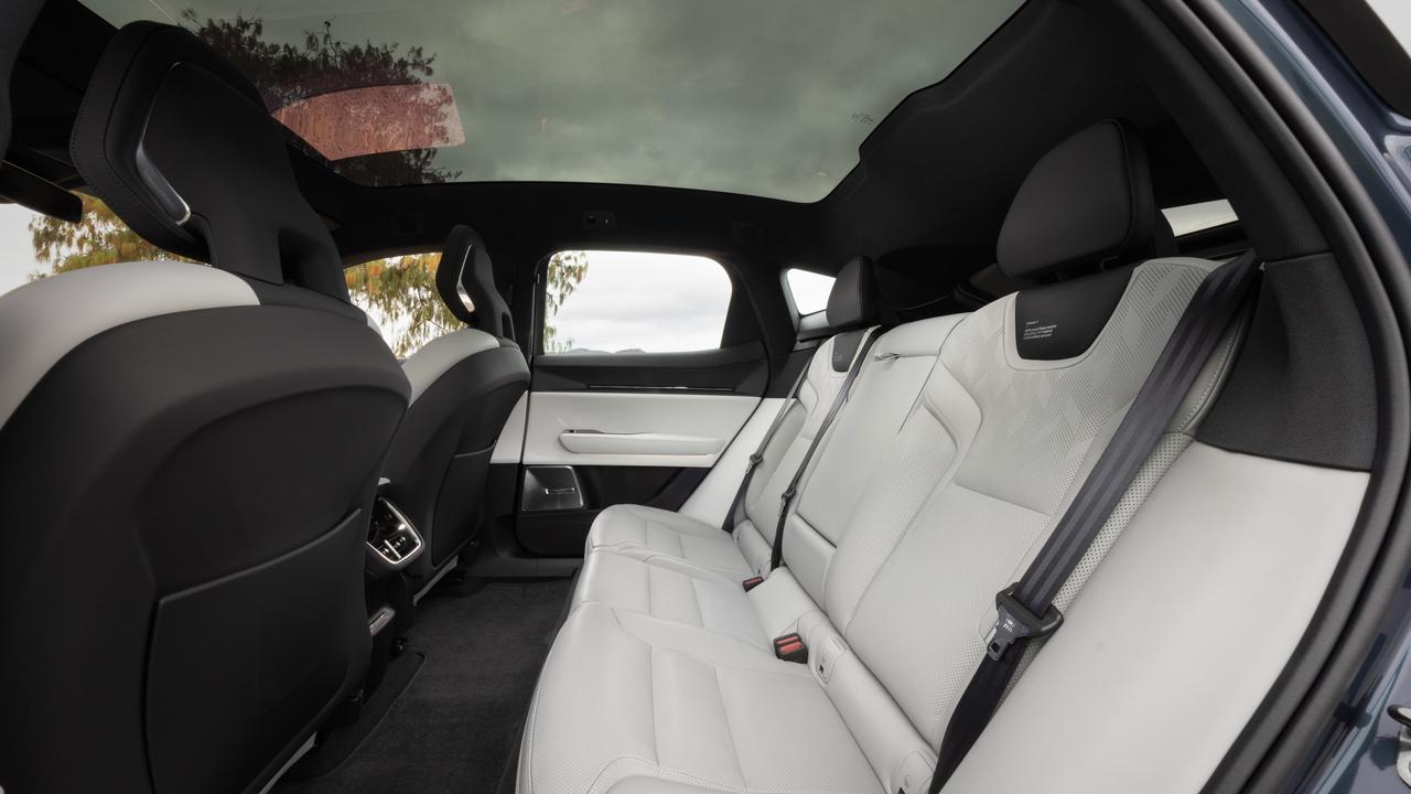 The rear of the Polestar 3 is spacious with a full panel roof that makes it feel even more spacious. Picture: Supplied