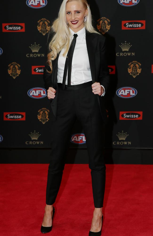 Annie Nolan in a sharp suit at the Brownlows. Picture: Michael Klein