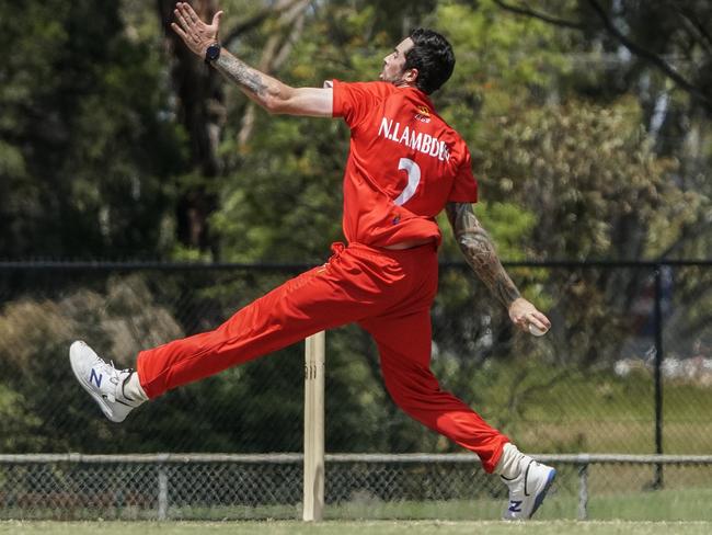 Casey South Melbourne fast bowler Nathan Lambden. Picture: Valeriu Campan