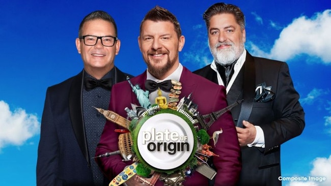 Hosts Gary Mehigan, Manu Fieldel and Matt Preston for Seven's Plate of Origin. Picture: Channel 7