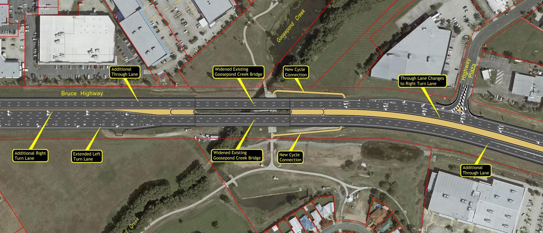 Changes to the Bruce Highway travelling north towards Mount Pleasant as part of the Mackay Northern Access Project. Picture: Department of Transport and Main Roads