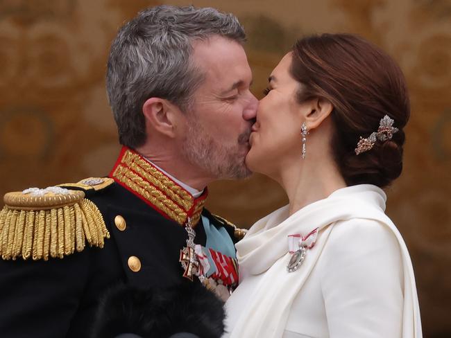 A body language expert described King Frederik’s body language as he kissed his wife as “strong and definite”. Picture: Getty Images