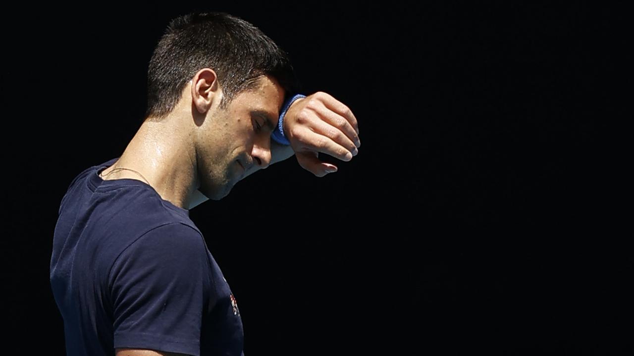MELBOURNE, AUSTRALIA - JANUARY 12: Novak Djokovic of Serbia is seen during a practice session ahead of the 2022 Australian Open at Melbourne Park on January 12, 2022 in Melbourne, Australia. (Photo by Darrian Traynor/Getty Images)