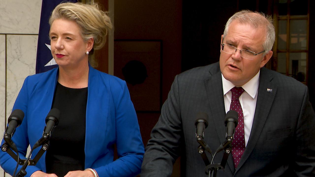 Minister for Agriculture Bridget McKenzie and Prime Minister Scott Morrison. Picture: Marc Tewksbury/AAP