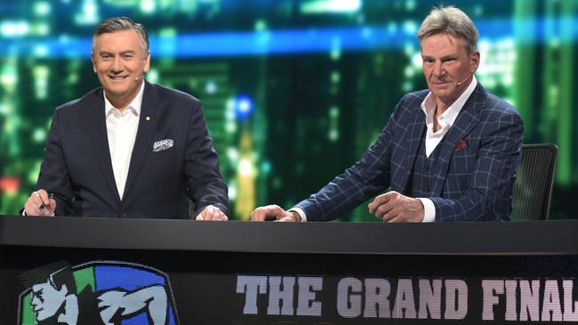 Eddie McGuire and Sam Newman at the Grand Final Footy Show 2018. Picture: Channel 9