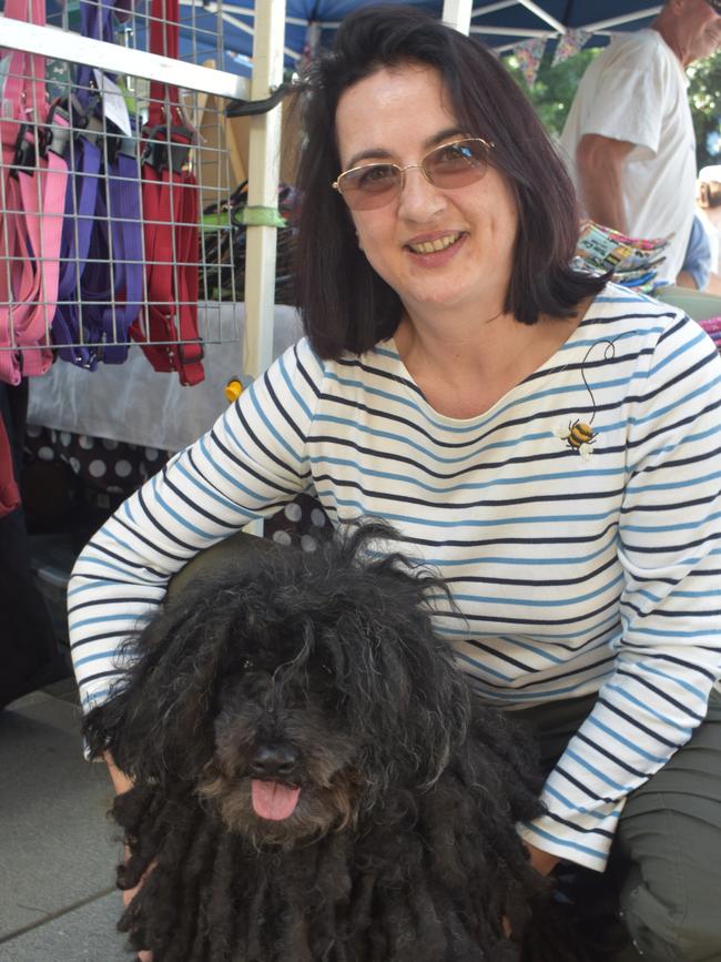 Ipswich 2023 Dog Day at Nicholas Street Precinct pictured is Grit Tarrant with dog Tom who was the hairiest dog winner