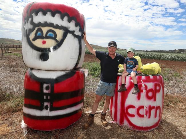 Red Rock Hay Bale Trail, Clinton Theodore & his son Rhett, 3, Alvie,     Picture Yuri Kouzmin