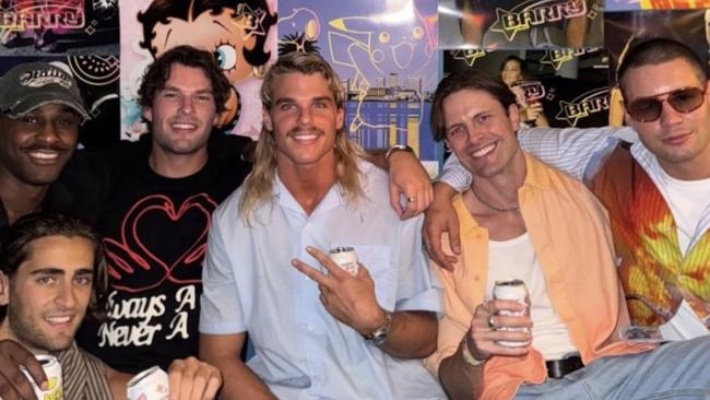 Bailey Smith and friends at The Espy to promote his new passion project, an alcoholic beverage named Barry. Picture: supplied