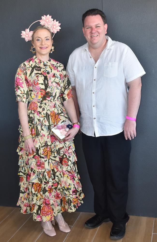 Nadene Housman and Kent Reid at the Rockhampton Jockey Club's Pink Ribbon Stradbroke Charity Race Day at Callaghan Park on June 15, 2024.