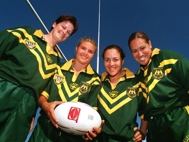 Australia Women's Rugby League representatives about to leave on a tour of England in 2000: (L-R) Tahnee Norris, Karyn Murphy, Veronica White, Tracey Thompson. Picture: Richard/Waugh